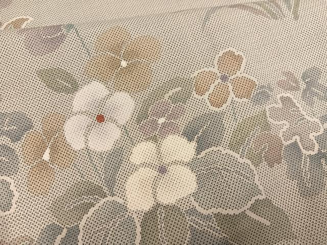 平和屋着物●本場大島紬 訪問着 白大島 カタス9マルキ 草花文 正絹 逸品 AABF6939ph