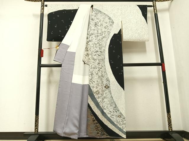 平和屋着物●訪問着 刺繍 草花文 金糸 正絹 逸品 AABF6941ph