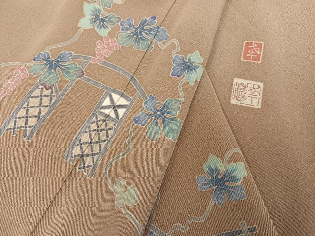 平和屋着物●本加賀友禅作家 白坂幸蔵 色留訪問着 葡萄蔦の葉文 正絹 逸品 AABF6942ph