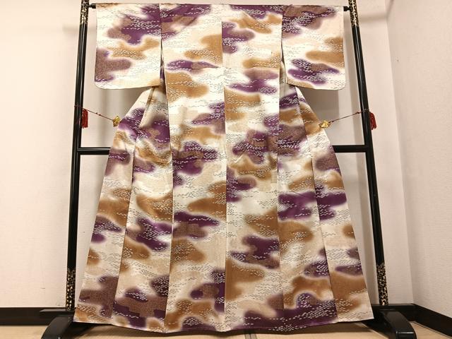 平和屋着物●上質な小紋 草花霞文 暈し染め 金銀彩 正絹 逸品 未使用 AABF6943ph