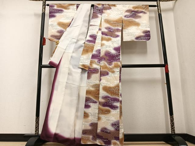 平和屋着物●上質な小紋 草花霞文 暈し染め 金銀彩 正絹 逸品 未使用 AABF6943ph