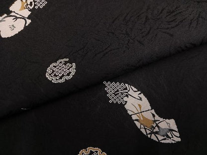 平和屋着物●上質な小紋 雪輪群れ鶴花文 黒地 正絹 逸品 AABF6944ph