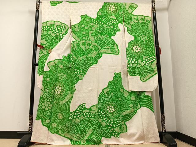 平和屋着物●豪華振袖 駒刺繍 絞り 草花文 正絹 逸品 AABF6945ph