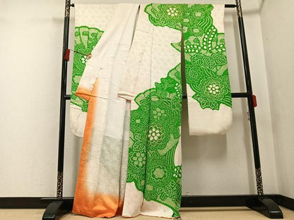 平和屋着物●豪華振袖 駒刺繍 絞り 草花文 正絹 逸品 AABF6945ph