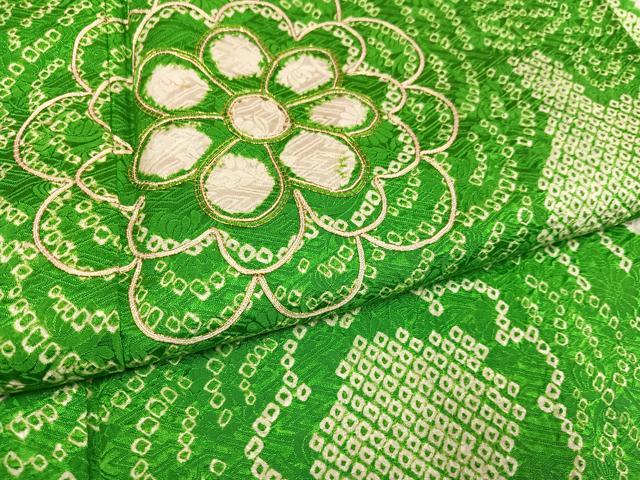 平和屋着物●豪華振袖 駒刺繍 絞り 草花文 正絹 逸品 AABF6945ph