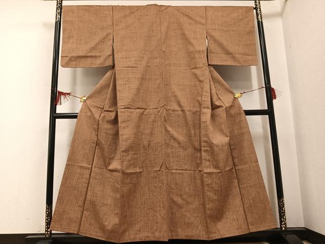 平和屋着物●上質な紬 色無地 枇杷茶色 正絹 逸品 AABF6947ph