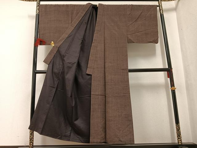 平和屋着物●男性 紬 アンサンブル 色無地 涅色 正絹 逸品 AABF6950ph