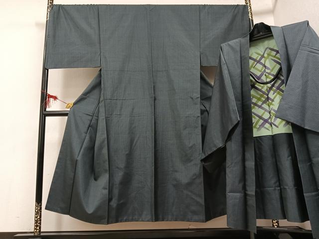 平和屋着物●男性 本場大島紬 アンサンブル 格子 正絹 逸品 AABF6954ph