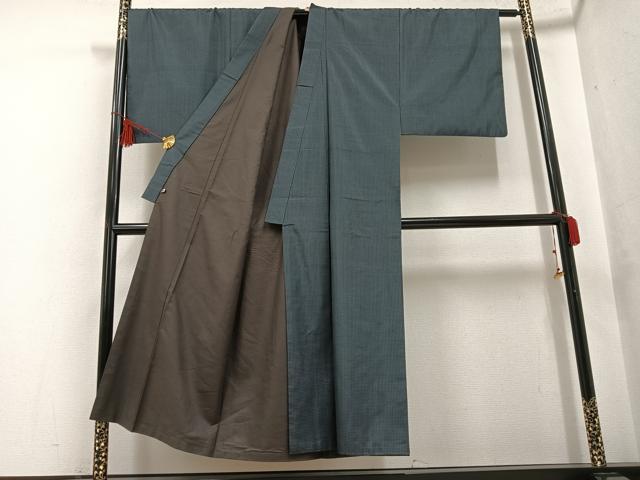 平和屋着物●男性 本場大島紬 アンサンブル 格子 正絹 逸品 AABF6954ph