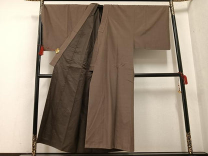 平和屋着物●男性　紬　アンサンブル　玉古代　色無地　樺茶色　反端付き　正絹　逸品　未使用　AABF6957ph