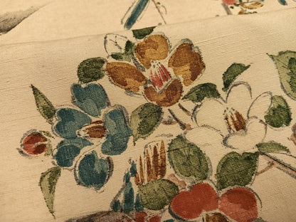 平和屋着物●上質な小紋 紬地 手描き 花鳥文 正絹 逸品 未使用 AABF6961ph