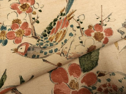 平和屋着物●上質な小紋 紬地 手描き 花鳥文 正絹 逸品 未使用 AABF6961ph