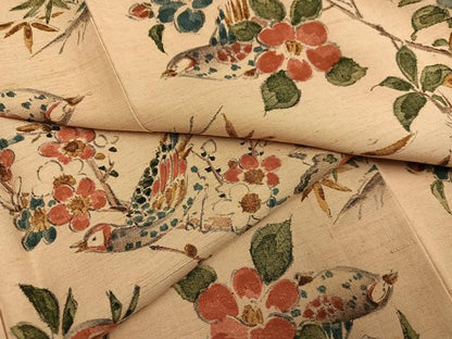 平和屋着物●上質な小紋 紬地 手描き 花鳥文 正絹 逸品 未使用 AABF6961ph