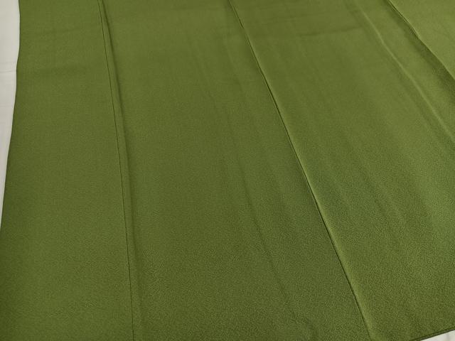 平和屋着物●上質な色無地 堅牢草木染 国防色 丹後ちりめん 反端付き ロング丈 正絹 逸品 AABF6962ph