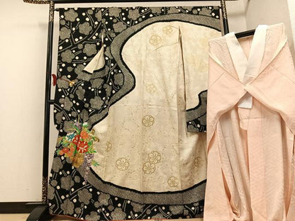 平和屋着物●豪華振袖・長襦袢(無双仕立て)セット 駒刺繍 絞り 飾花文 金彩 正絹 逸品 AABF6963ph