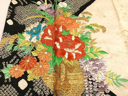 平和屋着物●豪華振袖・長襦袢(無双仕立て)セット 駒刺繍 絞り 飾花文 金彩 正絹 逸品 AABF6963ph