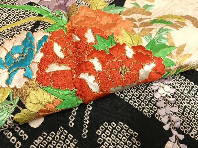 平和屋着物●豪華振袖・長襦袢(無双仕立て)セット 駒刺繍 絞り 飾花文 金彩 正絹 逸品 AABF6963ph