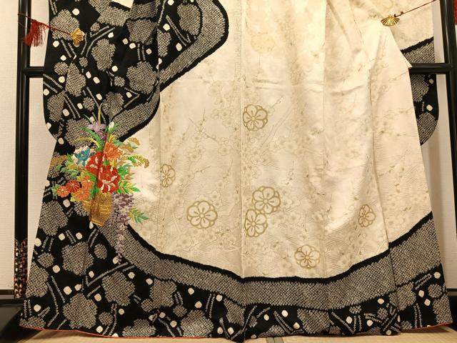 平和屋着物●豪華振袖・長襦袢(無双仕立て)セット 駒刺繍 絞り 飾花文 金彩 正絹 逸品 AABF6963ph