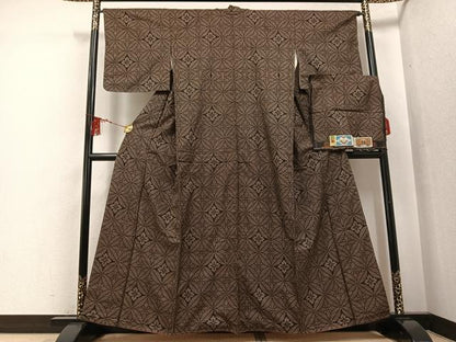 平和屋着物●本場大島紬 古代染色純泥染め 一元7マルキ 七宝文 高文助作 証紙付き 正絹 逸品 未使用 AABF6965ph