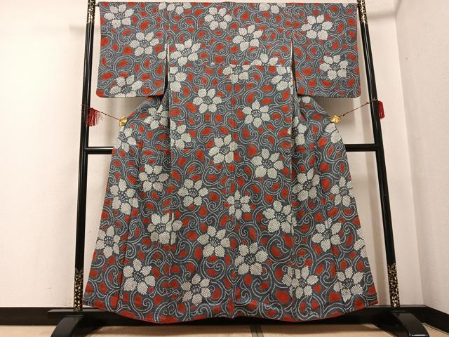 平和屋着物●上質な小紋 総絞り 花唐草文 正絹 逸品 AABF6966ph