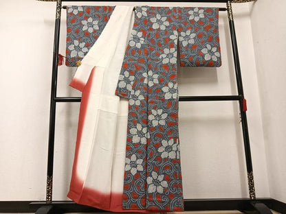 平和屋着物●上質な小紋 総絞り 花唐草文 正絹 逸品 AABF6966ph