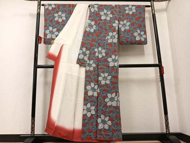 平和屋着物●上質な小紋 総絞り 花唐草文 正絹 逸品 AABF6966ph