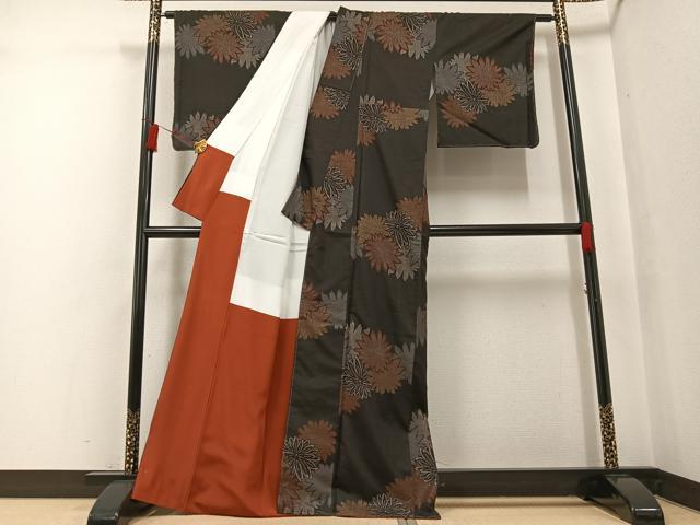 平和屋着物●本場大島紬 一元7マルキ 花尽くし 正絹 逸品 AABF6971ph
