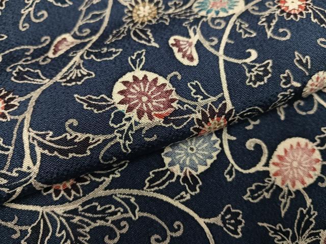 平和屋着物●上質な小紋 花唐草文 鬼しぼ縮緬 正絹 逸品 AABF6972ph