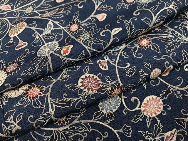 平和屋着物●上質な小紋 花唐草文 鬼しぼ縮緬 正絹 逸品 AABF6972ph