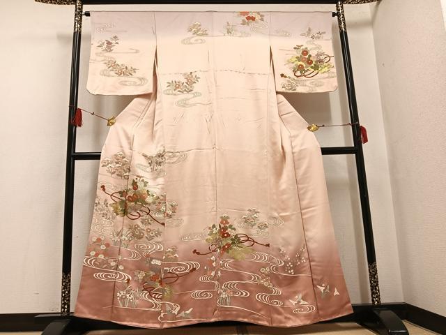 平和屋着物●訪問着 駒刺繍 花筏文 暈し染め 金彩 正絹 逸品 AABF6975ph