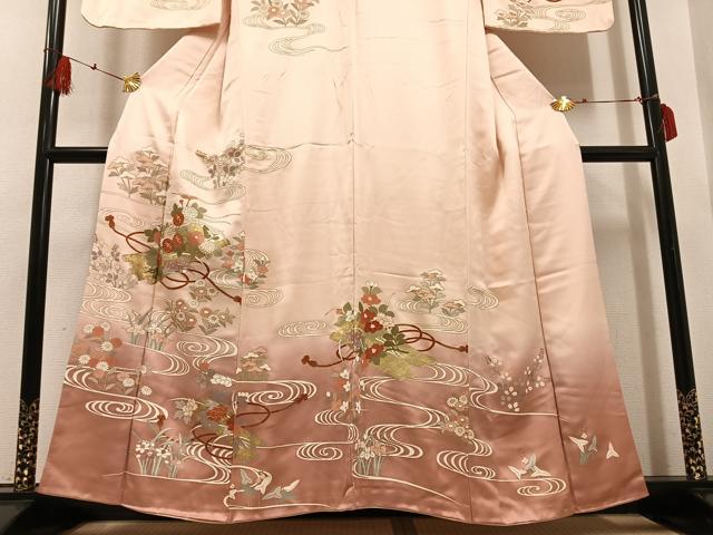 平和屋着物●訪問着 駒刺繍 花筏文 暈し染め 金彩 正絹 逸品 AABF6975ph