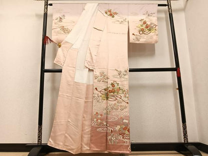 平和屋着物●訪問着 駒刺繍 花筏文 暈し染め 金彩 正絹 逸品 AABF6975ph