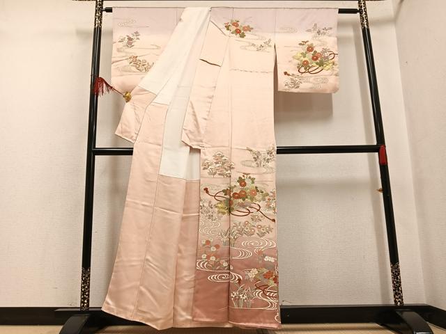 平和屋着物●訪問着 駒刺繍 花筏文 暈し染め 金彩 正絹 逸品 AABF6975ph