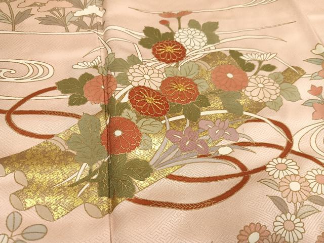 平和屋着物●訪問着 駒刺繍 花筏文 暈し染め 金彩 正絹 逸品 AABF6975ph
