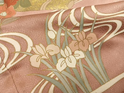 平和屋着物●訪問着 駒刺繍 花筏文 暈し染め 金彩 正絹 逸品 AABF6975ph