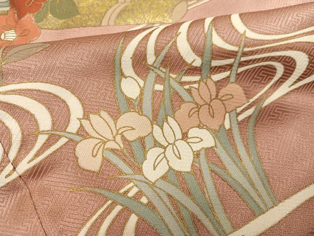 平和屋着物●訪問着 駒刺繍 花筏文 暈し染め 金彩 正絹 逸品 AABF6975ph