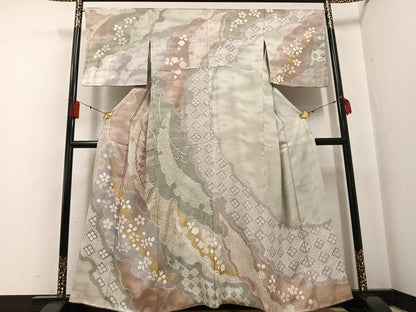 平和屋着物●訪問着 絞り 舞花文 金彩 正絹 逸品 AABF6984ph