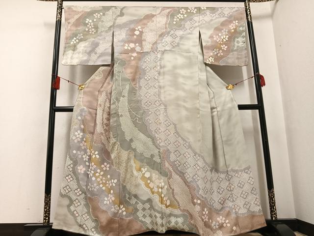 平和屋着物●訪問着 絞り 舞花文 金彩 正絹 逸品 AABF6984ph
