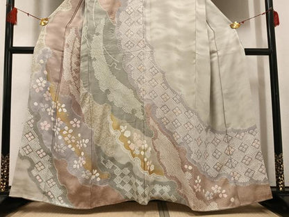 平和屋着物●訪問着 絞り 舞花文 金彩 正絹 逸品 AABF6984ph