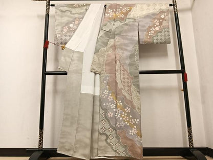 平和屋着物●訪問着 絞り 舞花文 金彩 正絹 逸品 AABF6984ph