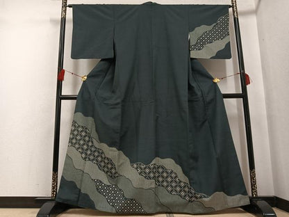 平和屋着物●訪問着 紬地 七宝文 正絹 逸品 AABF6986ph