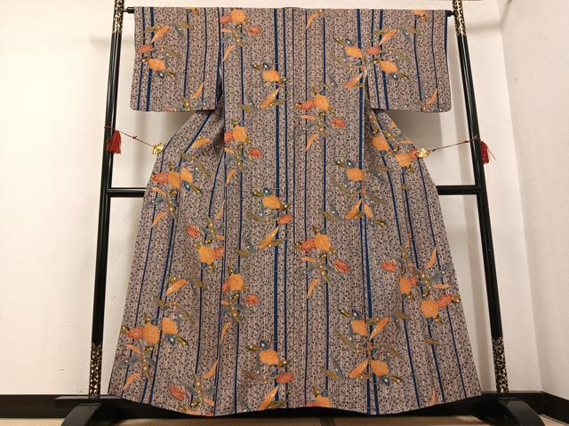 平和屋着物●上質な小紋 型染め 椿 鬼しぼ縮緬 正絹 逸品 AABF6987ph