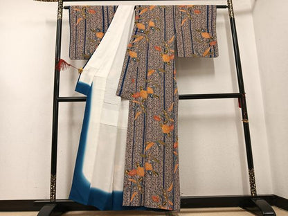 平和屋着物●上質な小紋 型染め 椿 鬼しぼ縮緬 正絹 逸品 AABF6987ph