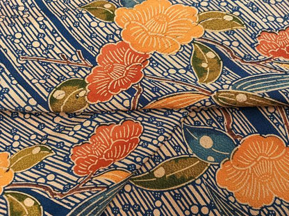 平和屋着物●上質な小紋 型染め 椿 鬼しぼ縮緬 正絹 逸品 AABF6987ph