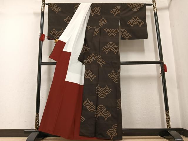 平和屋着物●本場大島紬 青海波 正絹 逸品 AABF6988ph