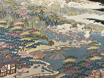 平和屋着物●本加賀友禅作家 村田理栄 黒留袖 群れ鶴風景浜松文 正絹 逸品 AABF6989ph