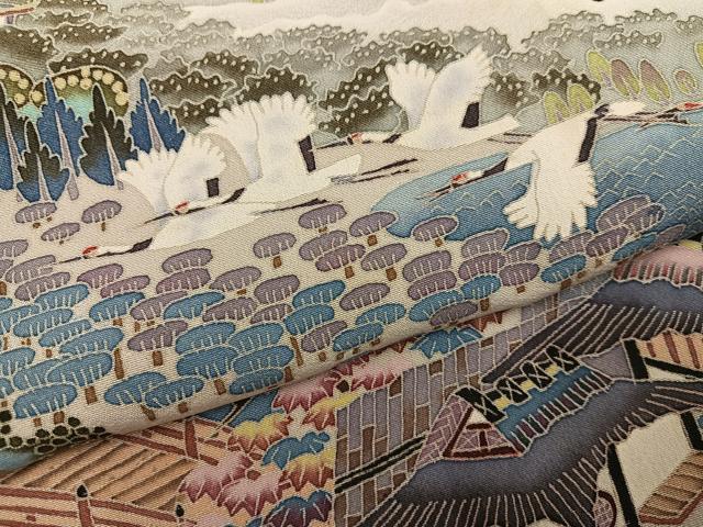 平和屋着物●本加賀友禅作家 村田理栄 黒留袖 群れ鶴風景浜松文 正絹 逸品 AABF6989ph