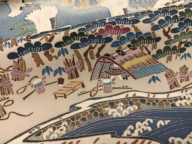 平和屋着物●本加賀友禅作家 村田理栄 黒留袖 群れ鶴風景浜松文 正絹 逸品 AABF6989ph