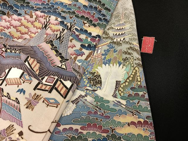 平和屋着物●本加賀友禅作家 村田理栄 黒留袖 群れ鶴風景浜松文 正絹 逸品 AABF6989ph