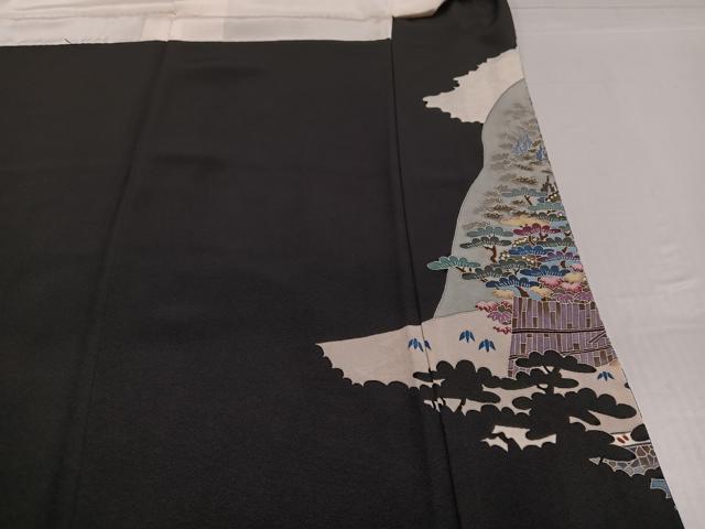 平和屋着物●本加賀友禅作家 村田理栄 黒留袖 群れ鶴風景浜松文 正絹 逸品 AABF6989ph